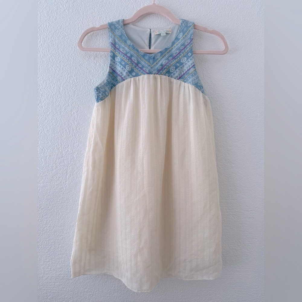 Flying Tomato Sleeveless‎ Cream and Blue Dress Size 9-10